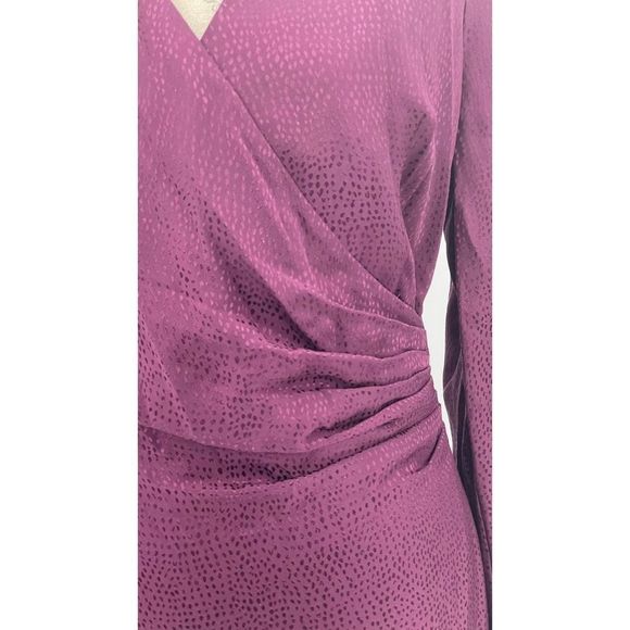 INTERMIX NWT Nadia Purple Pure Silk Jacquard NWT V-neck Midi Dress US 8 - Picture 12 of 15